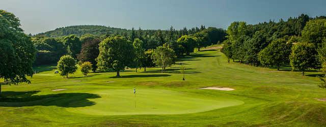 A sunny view of the 18th hole at Delgany Golf Club