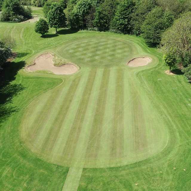 Aerial view of a green at Rathbane Golf Course.