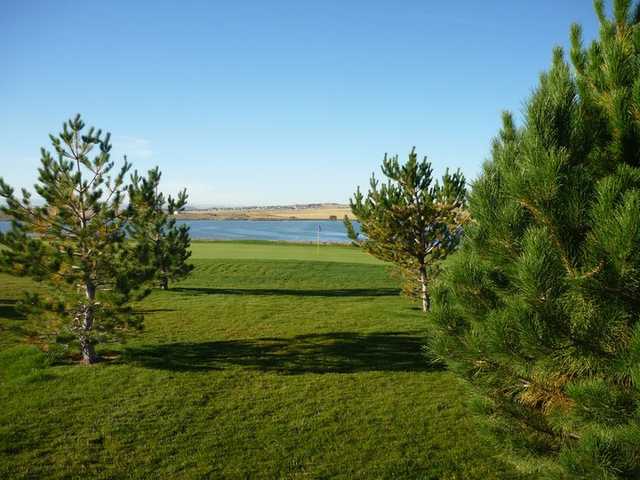 A view of a green with water coming into play at EagleRock Golf Course