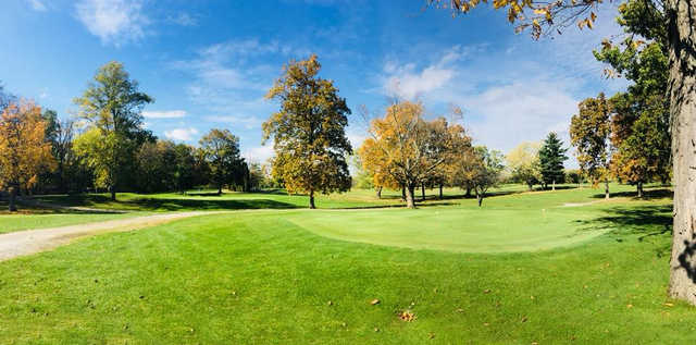 A fall day view of the practice putting green at Westwood Golf Club.
