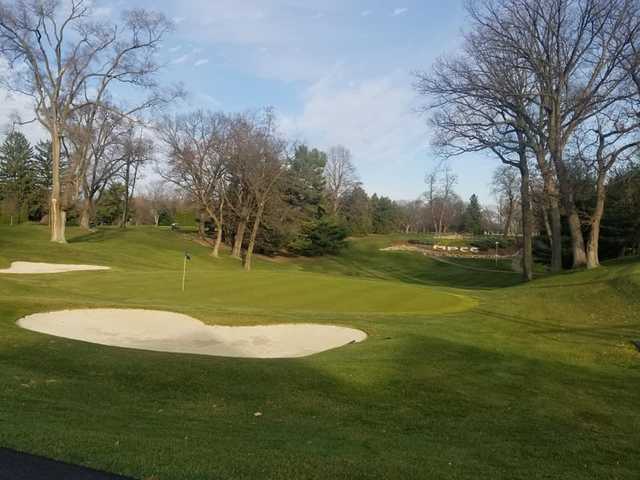 A view of a well protected green at Morris Park Country Club.