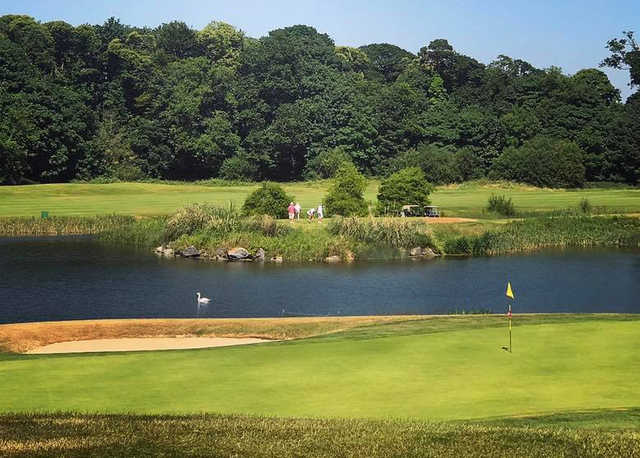 A view of a green with water coming into play at Fota Island Golf Club.