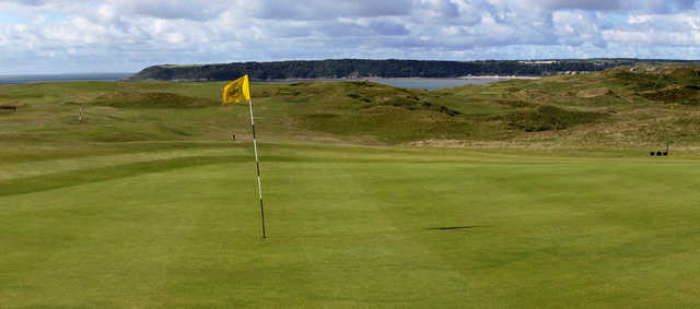 A view of a hole at Pennard Golf Club.