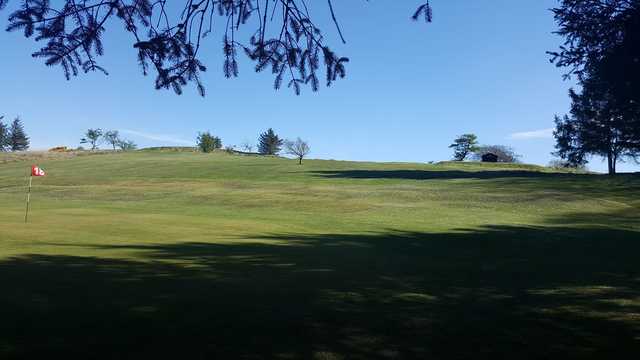 A view of hole #18 at Haltwhistle Golf Club.