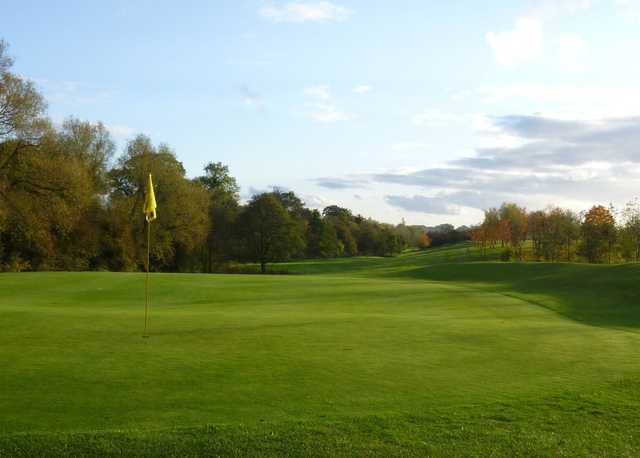 Looking down the fairway from the well-kept 15th green at Norton Bridge Golf Club