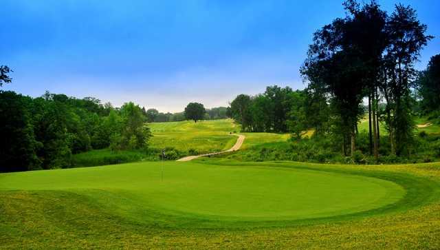 A view from behind the par-3 3rd green at Rock Manor Golf Club