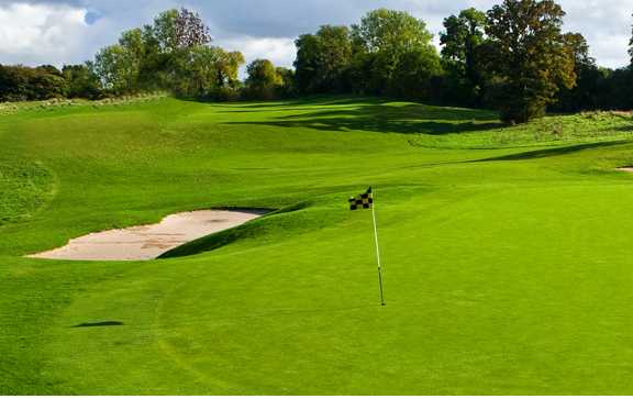 A view of green protected by bunkers at Mottram Hall