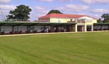 A view of the driving range tees at Thorpe Park Course from Lincoln Golf Centre