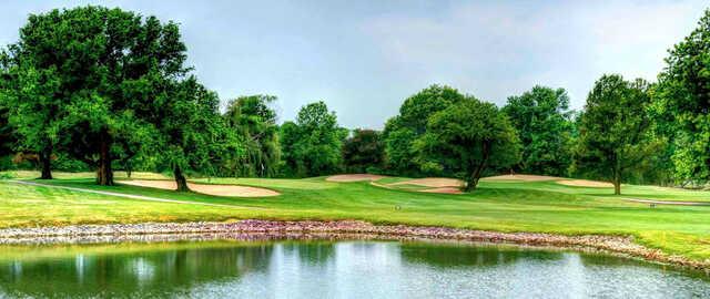 A view of a well protected green at Golf Club of Indiana.