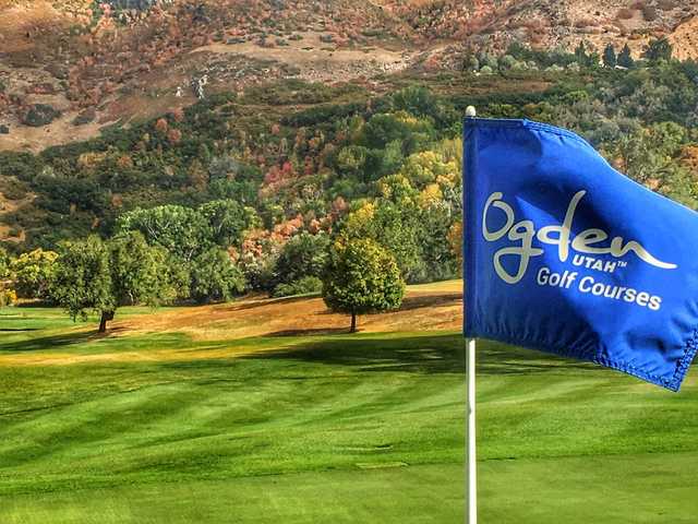 A fall day view from a green at El Monte Golf Club.
