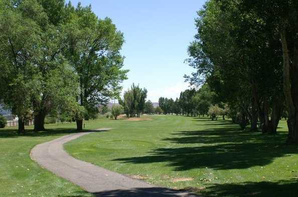A view from tee with narrow path on the left at Roosevelt Golf Course