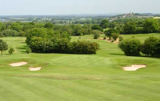 A view of a hole protected by bunkers at Shropshire Golf Centre