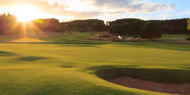 A sunset view of a hole at Notts Golf Club.