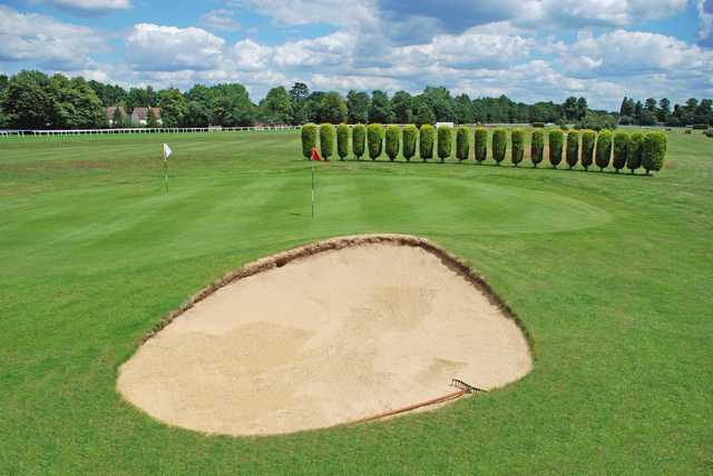 A view of the 1st green at Eclipse Course from Sandown Park Golf Centre