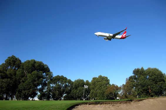 View from the 17th green at Melbourne Airport Golf Club.