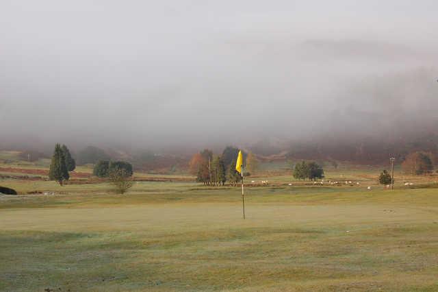 A misty view of hole #9 at Machynlleth Golf Club