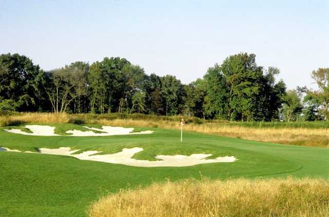 A view of a well protected green at Frog Hollow Golf Club