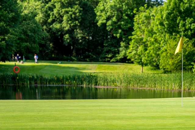 A view of a hole with water coming into play Mill Ride Golf Club.