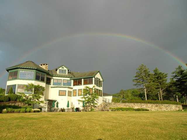 A view of rainbow over the clubhouse at Lake Winnipesaukee Golf Club