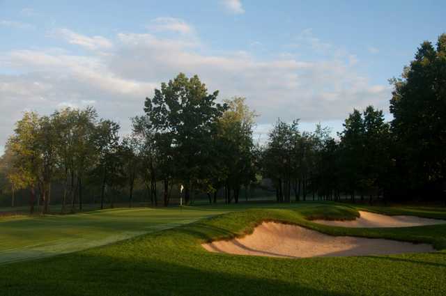 A view of a hole protected by bunkers from Warren Golf Course At Notre Dame