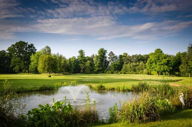 A view over a pond at Badgemore Park Golf Club.